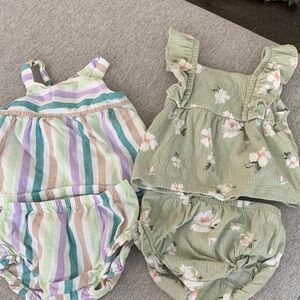 Striped and Floral Baby Outfit tank and shorts  6-9 months
